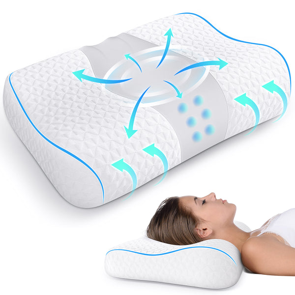 Neck Pillow for Contour Memory Foam Pillow for Neck Pain Relief, Odorless Ergonomic Cooling Pillow for Neck and Shoulder Pain, Bed Pillow Neck Support for Side Back Stomach Sleepers, Grey